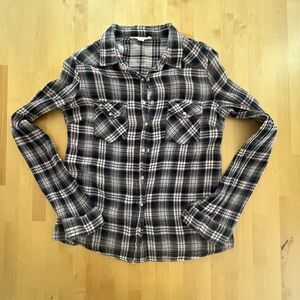 Love Stitch Plaid Button-Up Shirt in Black, White & Maroon 100% cotton